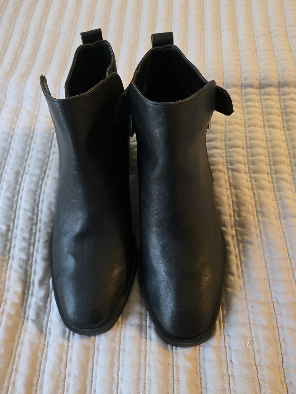 BCBG Black Leather Ankle Booties with Pull Tabs